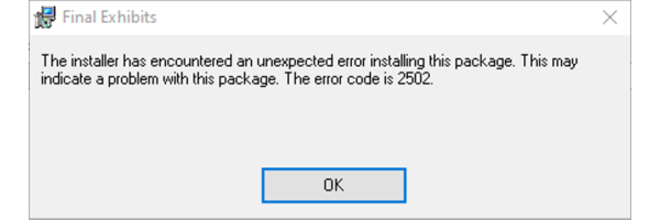 Installation Error Code 2502 Installation Error Code 2502