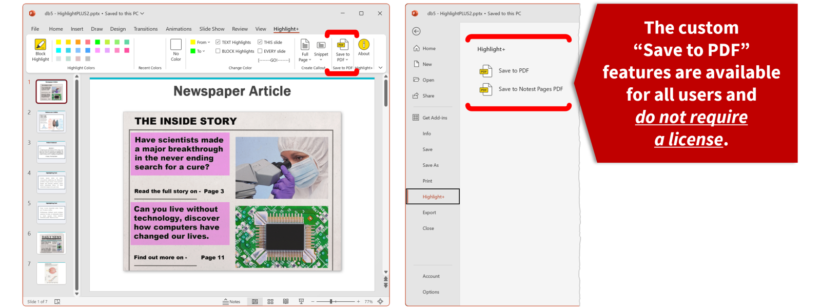 Highlight+ Save to PDF, Free to All Users Custom Save to PDF