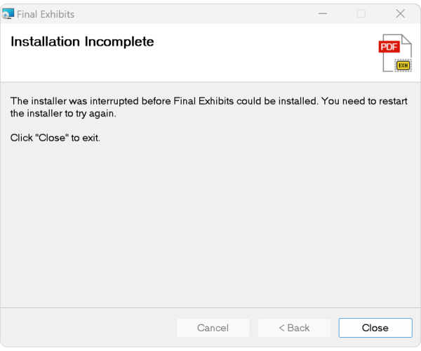 Installation Incomplete Error Installation Incomplete Error