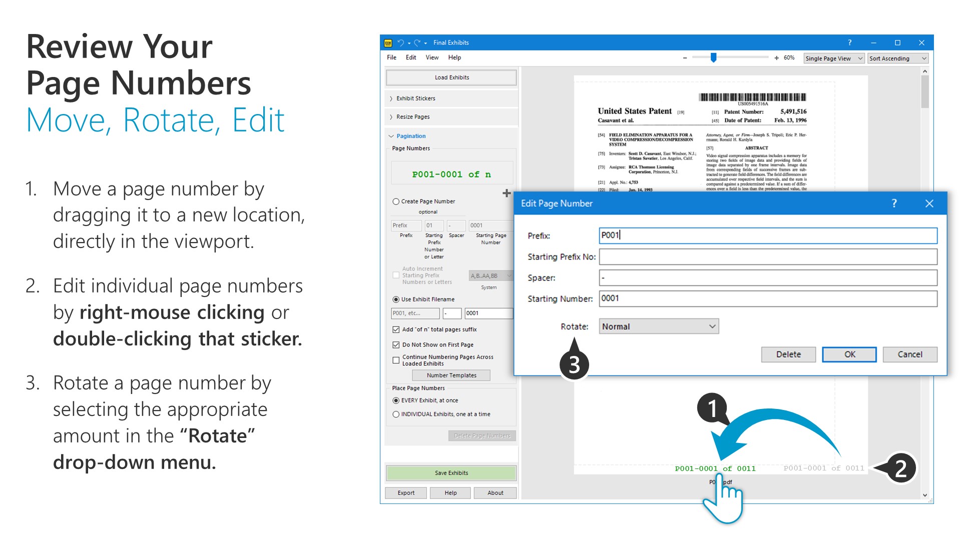Review Your Page Numbers Move, Rotate, Edit FE198_24
