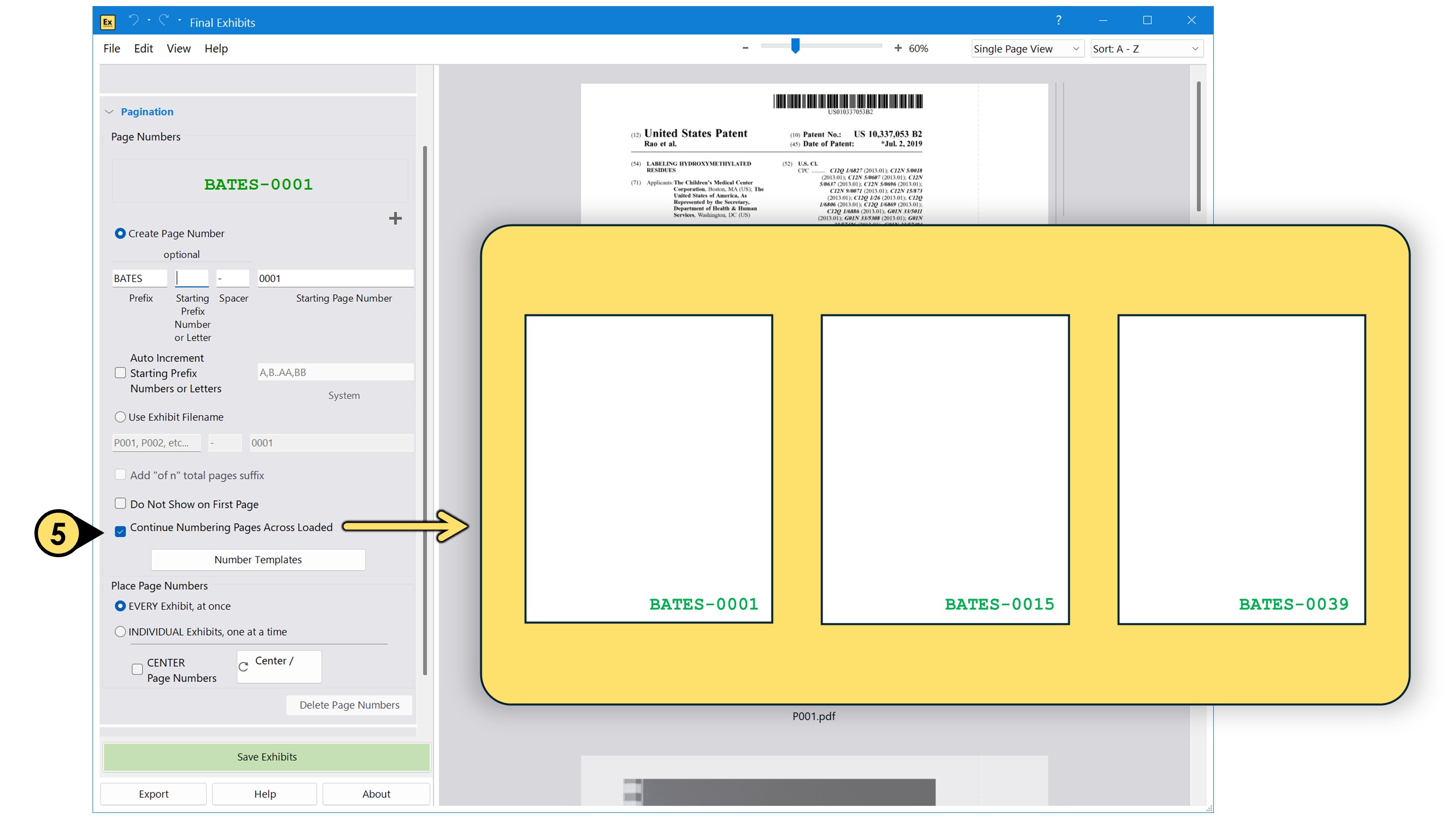 Bates numbering pagination6
