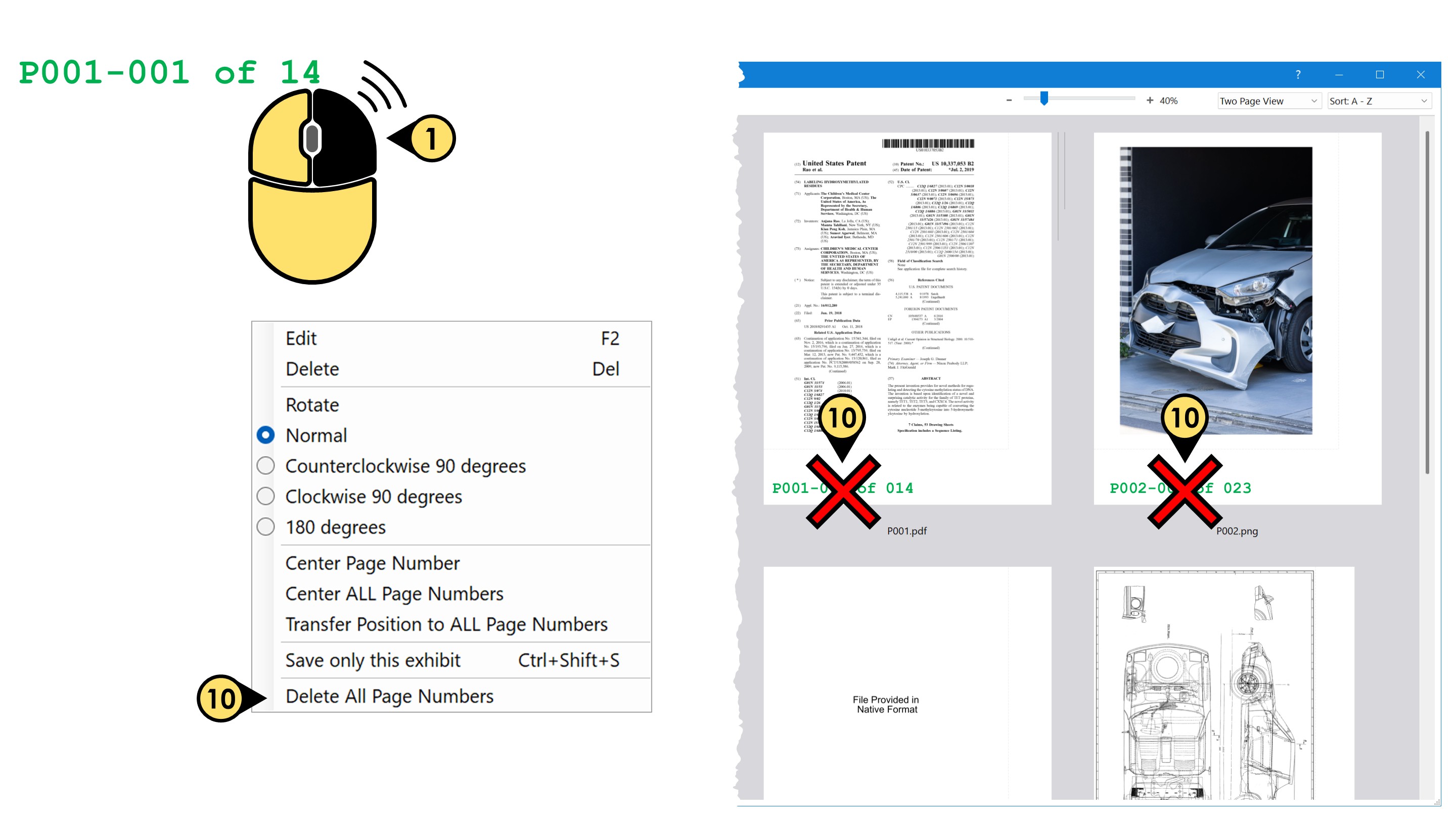 delete all of the existing page numbers on your exhibits pagination16