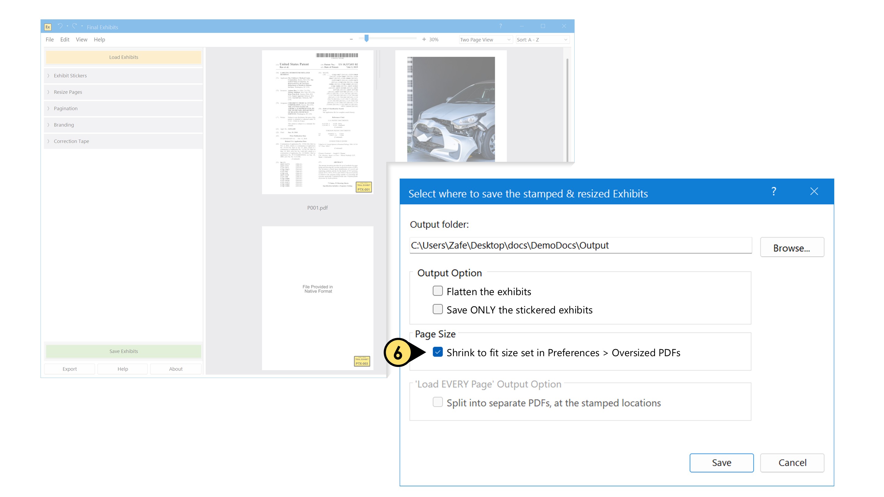 Shrink exhibits to fit 8.5x11 saving3