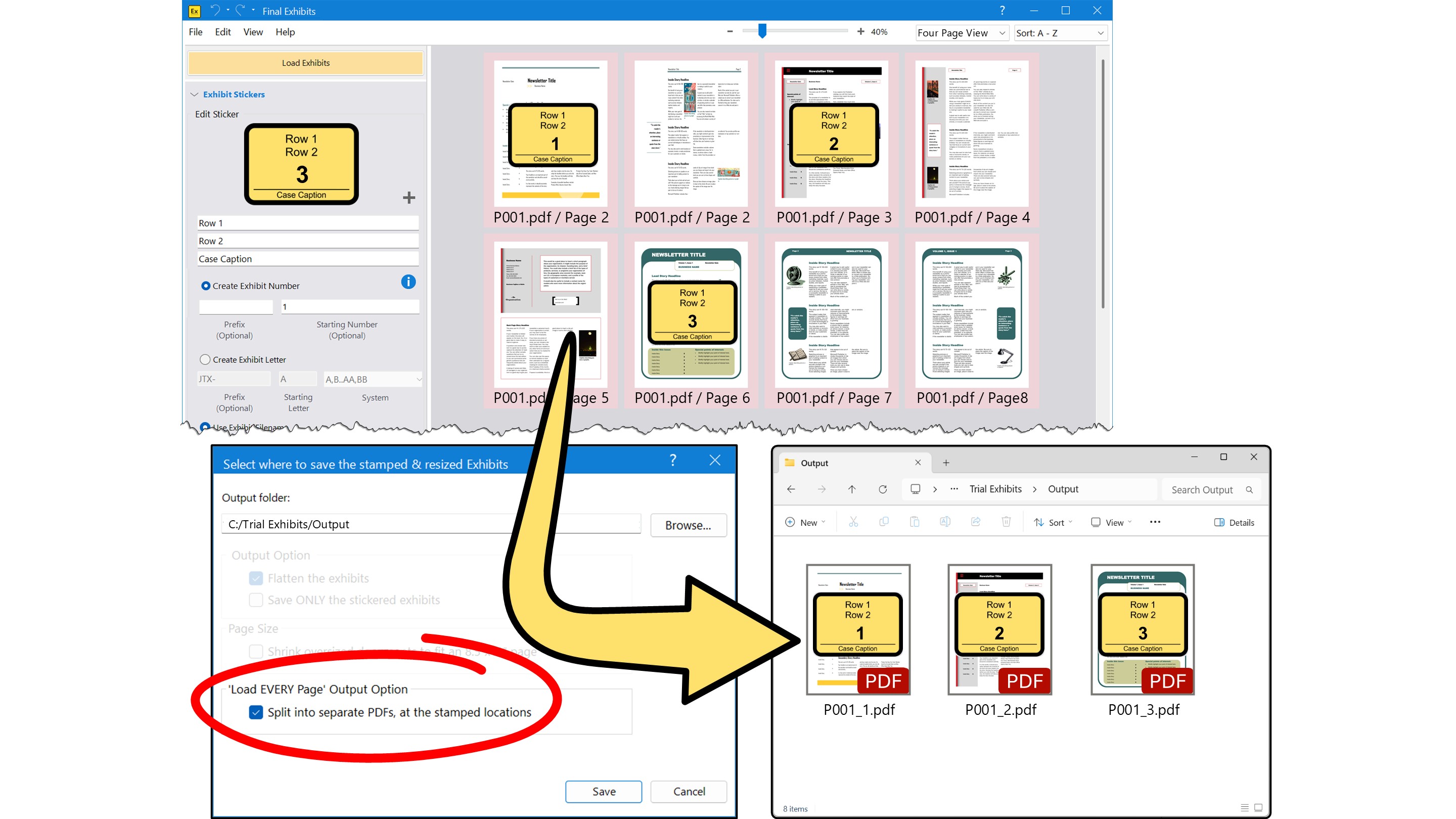 and split them into separate PDFs, at the stamped locations saving5