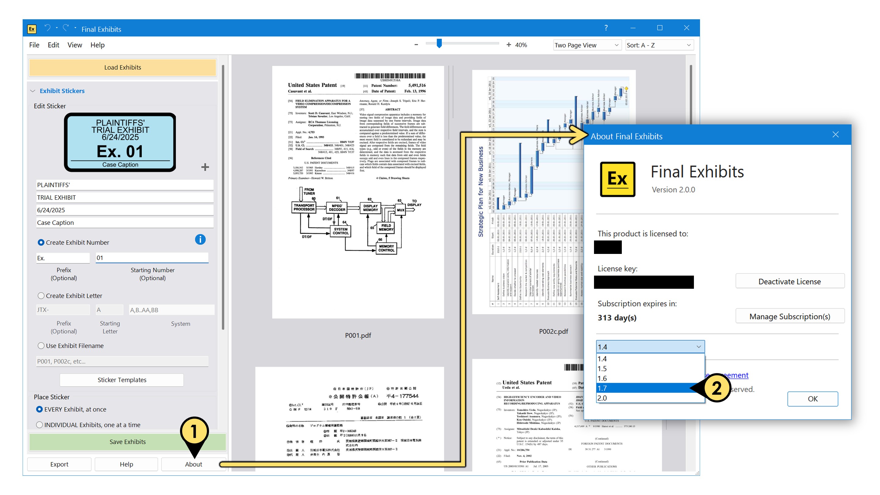Change the PDF version saved from Final Exhibits Misc-changePDFversion